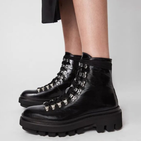 ALLSAINTS Wanda Lace Up Leather Boots Black Size 5 NEW - Picture 1 of 13